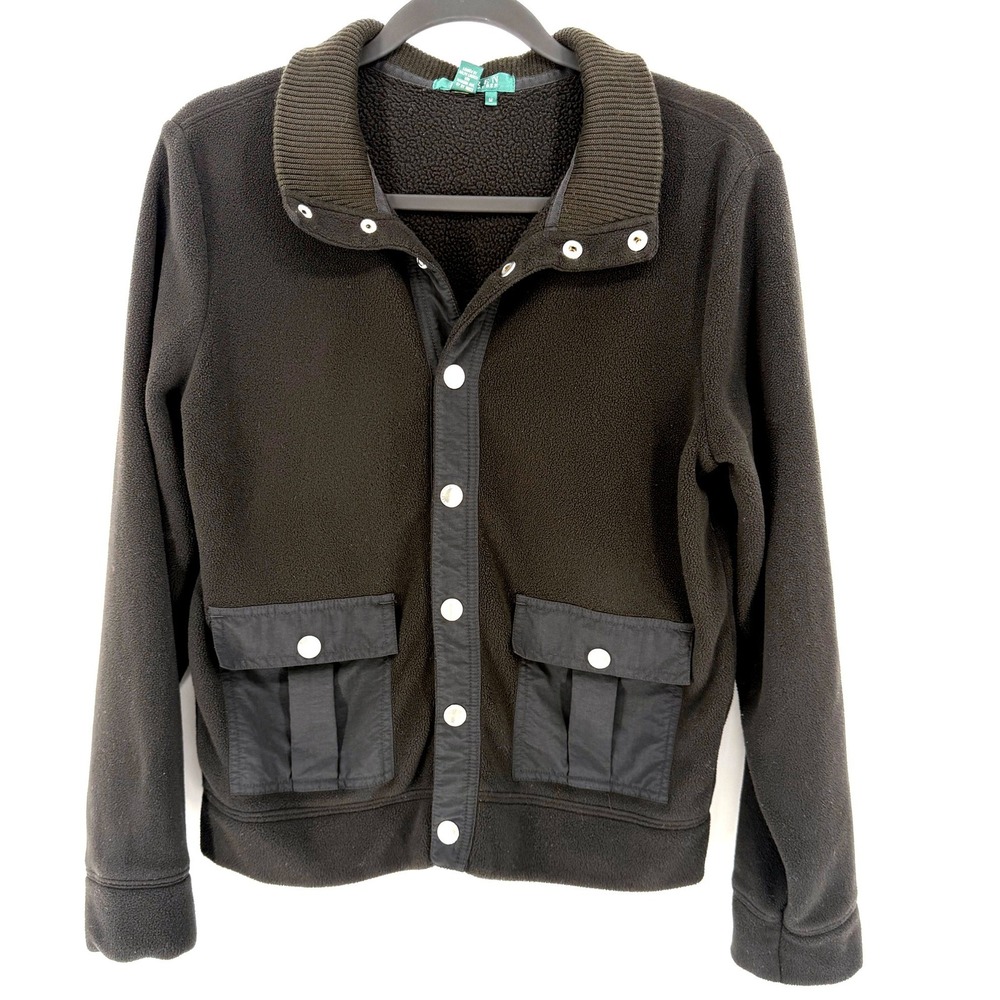 Lauren Ralph Lauren Jacket Fleece Snap Front M Black Cargo Pocket Utility